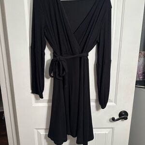 Maurices Black Wrap Dress with Bishop Sleeves and V-Neck